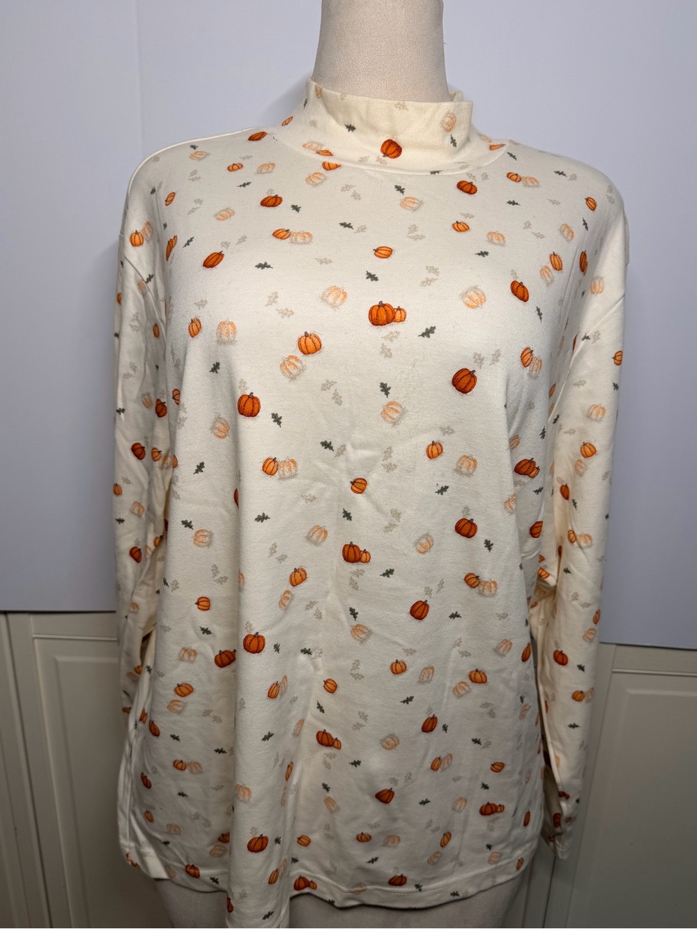 Croft & Barrow Woman 2X Pumpkin Mock Neck Top Fall Autumn Cotton Nova